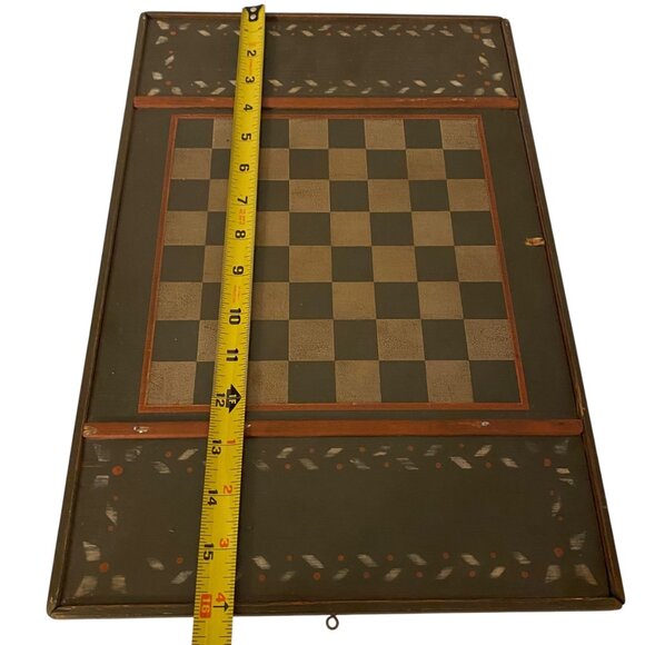 Vintage Hand-Painted Wooden Chess Checkers Game Board Folk Art Stencil Primitive - Picture 4 of 9
